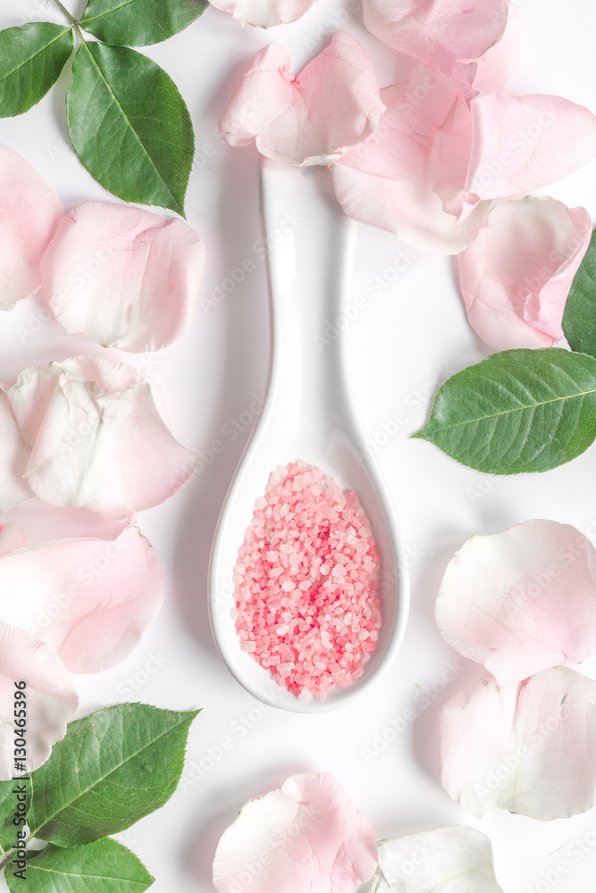 organic cosmetic with rose oil on white background top view organic cosmetic with rose oil on white background top view