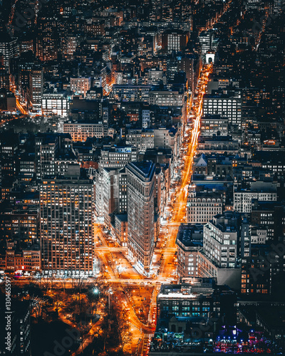 Aerial view of New York City at night © kankankavee