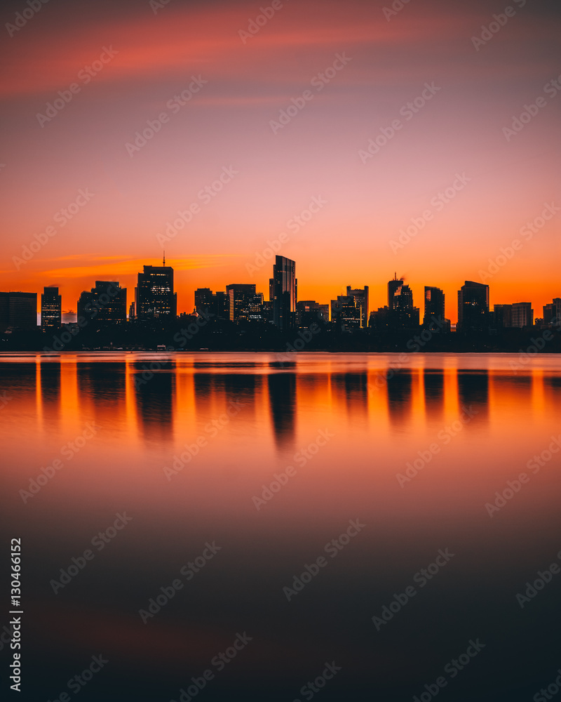 Boston at sunrise in Boston, Massachusetts, USA.
