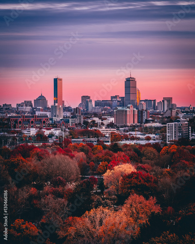 Boston at sunset in Boston, Massachusetts, USA.