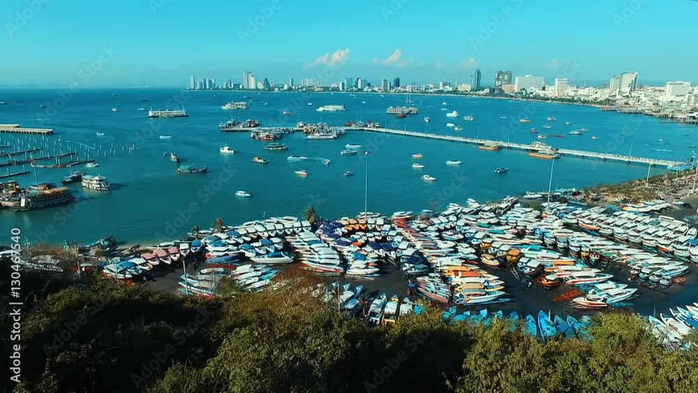 Aerial: Pratumnak hill Pattaya, view on seaport.
