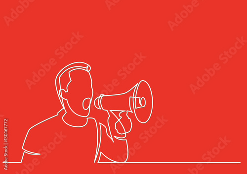 continuous line drawing of man screaming on megaphone photo