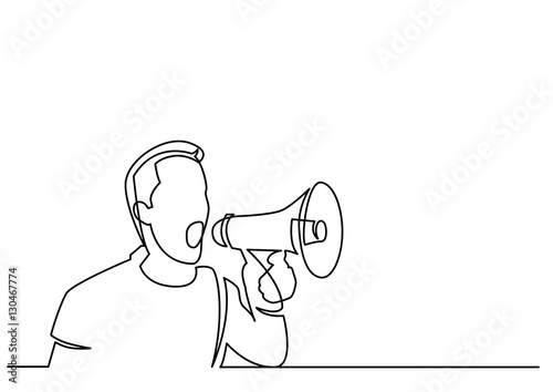 continuous line drawing of man screaming on megaphone photo