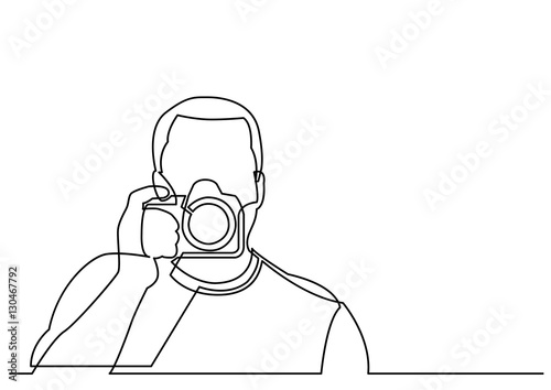 continuous line drawing of photographer holding camera © OneLineStock