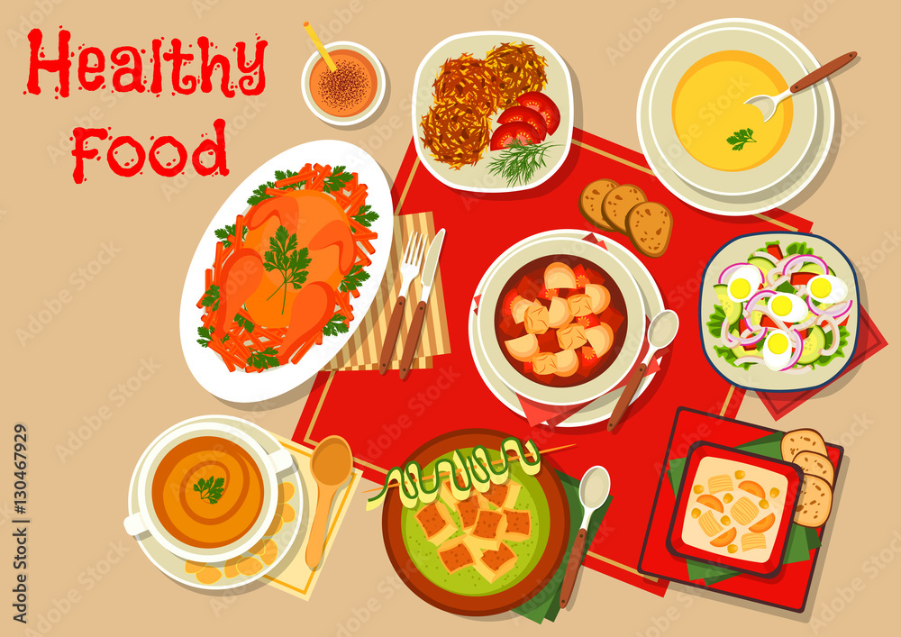 Main dishes of dinner icon for menu design