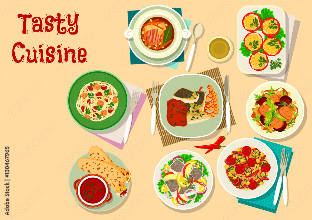 Tasty lunch menu icon for restaurant design
