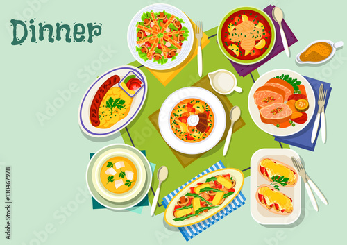 Meat  fish dishes for lunch icon for food design