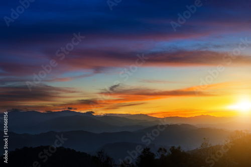 Sky scape scenic view from the top of mountain peak with beautiful cloudy sunset twilight sky, Chiang mai, Thailand