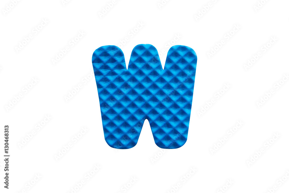 blue alphabet W made from EVA foam on white background blue alphabet W made from EVA foam on white background