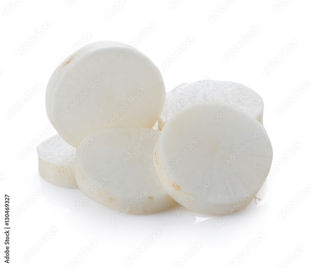 White radishes isolated on white background White radishes isolated on white background