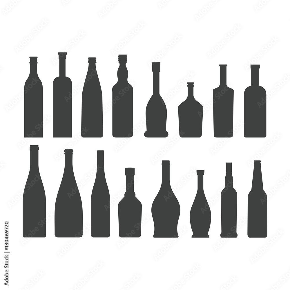Bottle silhouette set isolated on white background Bottle silhouette set isolated on white background