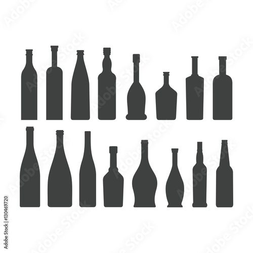 Bottle silhouette set isolated on white background