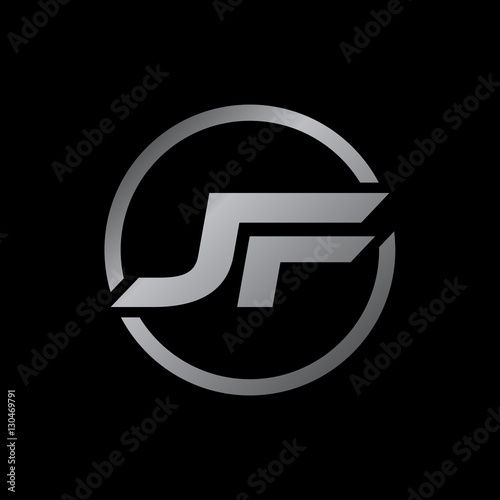 initial letter logo with circle silver color JF