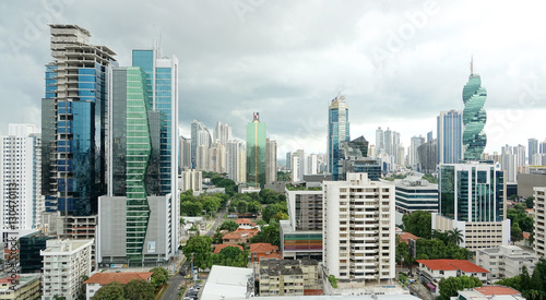  PANAMA CITY-PANAMA-DEC 8, 2016: View of the modern skyline of Panama City with all its high rise towers in the heart of downtown  © cratervalley