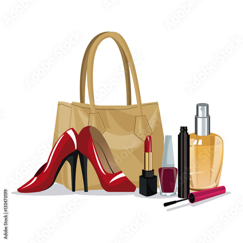 set beauty makeup cosmetic accesory wo fashion vector illustration eps 10