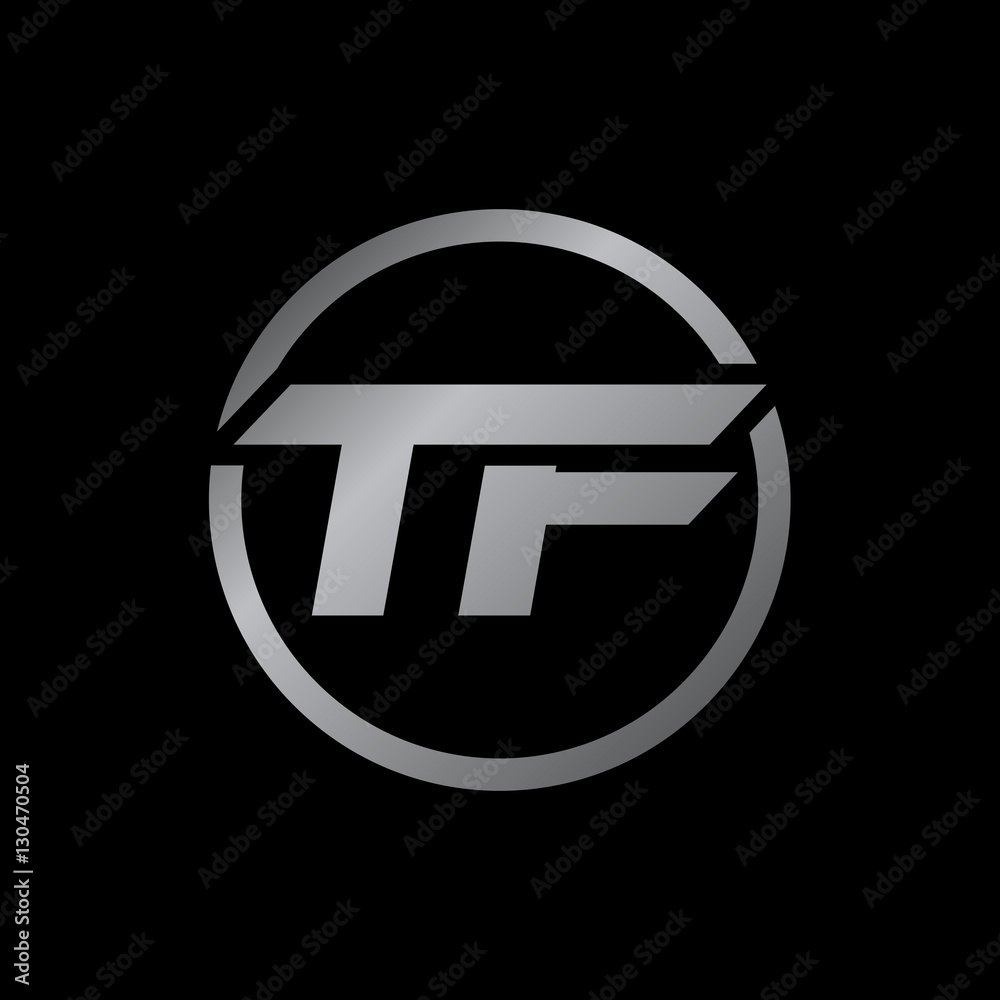 initial letter logo with circle silver color TF initial letter logo with circle silver color TF
