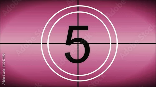 Countdown from 10 - 1 PINK revolving background, clean look with Black text and Beeping tones.