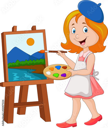 Little girl painting on a canvas

