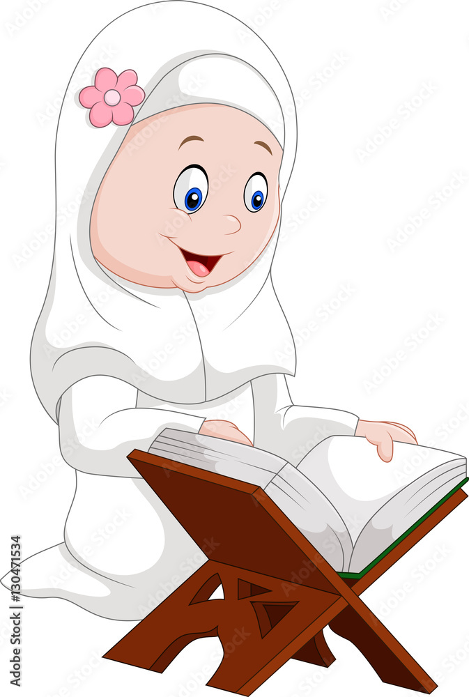 Cartoon girl reading Quran Stock Vector | Adobe Stock