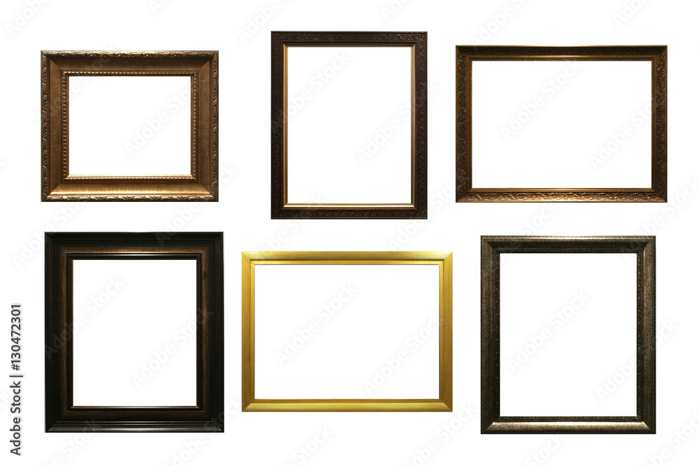 wooden  picture frame on white background - obrazy, fototapety, plakaty 