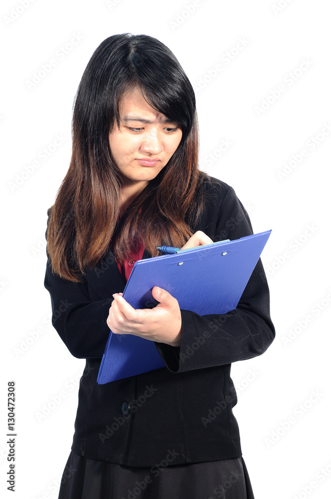 Asian middle woman 30 years old holding document folder, Serious Asian middle woman 30 years old holding document folder, Serious