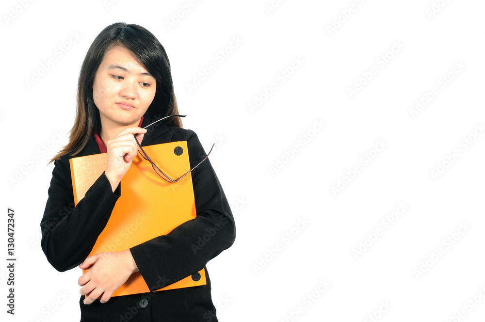 Asian middle woman 30 years old holding document folder, Serious Asian middle woman 30 years old holding document folder, Serious