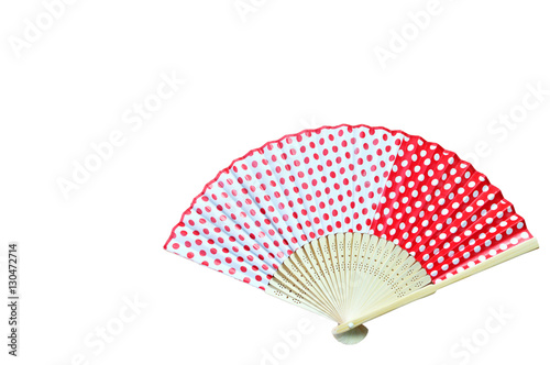 Chinese red fan on white background.