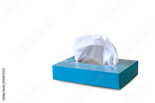Blue paper tissue box on white background.