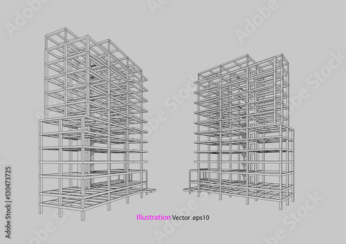 building structure architecture abstract drawing, 3d illustration vector