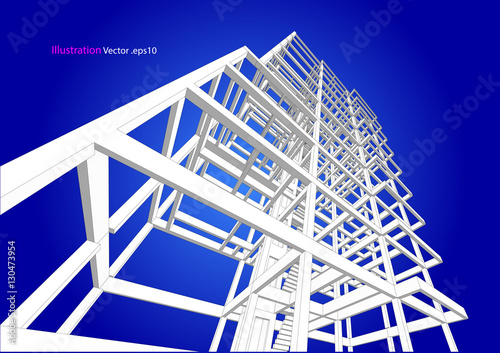 building structure architecture abstract drawing, 3d illustration vector
