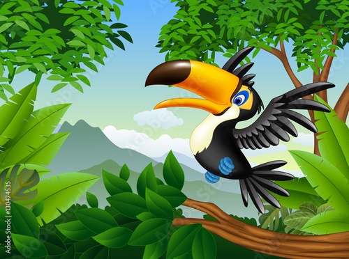 Cartoon toucan in the jungle