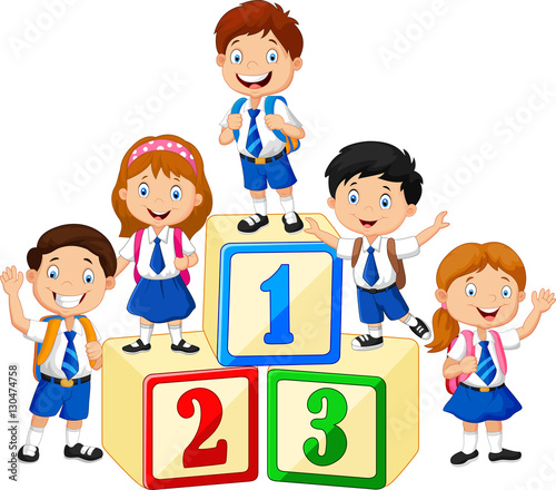 Little happy children with number block