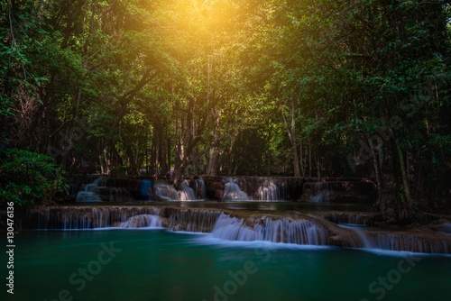 Waterfall hauy mae kamin water falls in deep forest Kanchanaburi western of Thailand