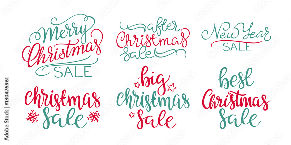 Merry Christmas sale vector text Calligraphic Lettering design set. Merry Christmas sale vector text Calligraphic Lettering design set.