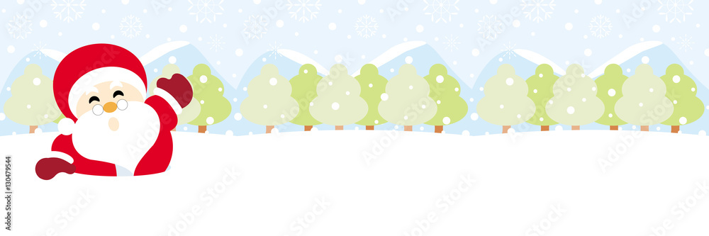 Santa claus on snow with snowy hills forests and snowflake christmas background Santa claus on snow with snowy hills forests and snowflake christmas background