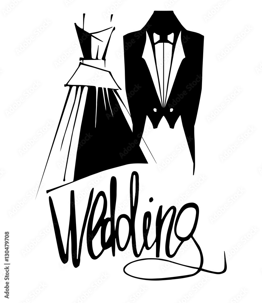 Wedding bride and groom costumes, vector illustration. Wedding bride and groom costumes, vector illustration.