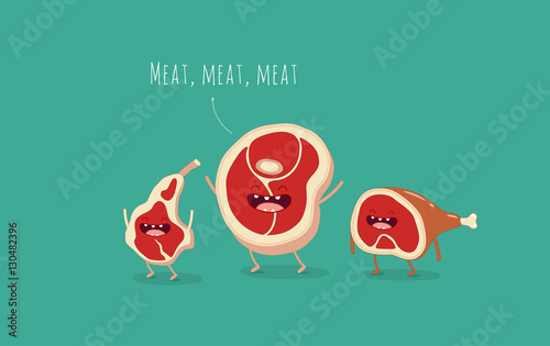 Funny steak and ham. Friends forever. Vector illustration.