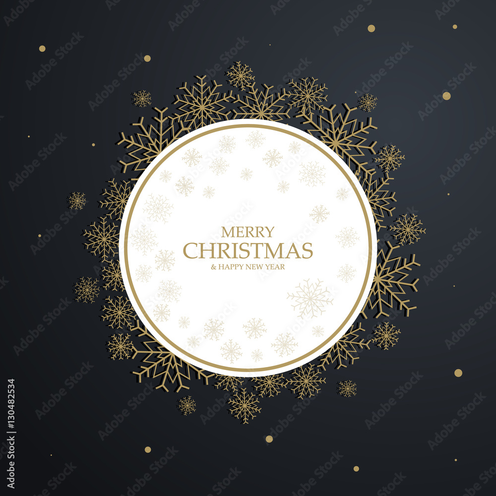 Christmas round frame with golden snowflakes and place for text