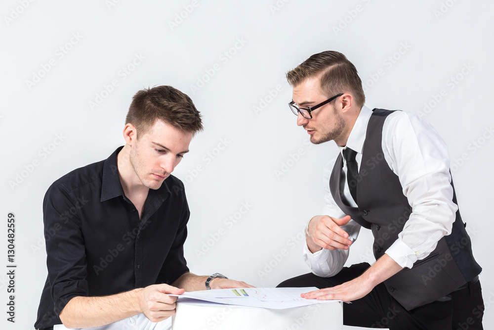 Two successful entrepreneurs interacting at meeting Two successful entrepreneurs interacting at meeting