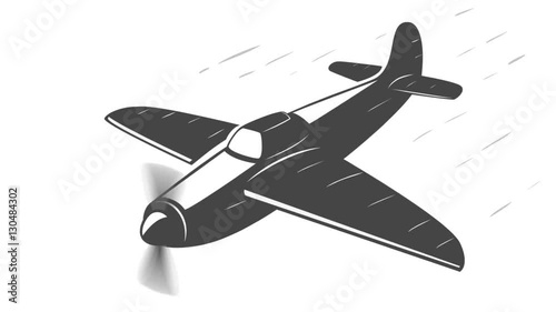 Plane animation with speed lines. Propeller rotation.
