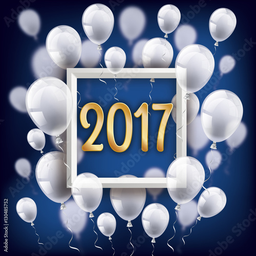 Golden 2017 Frame Silvester Night White Balloons
