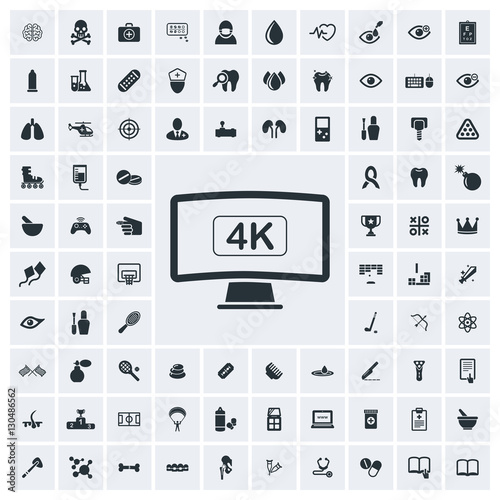 4k tv icon, vector icon set