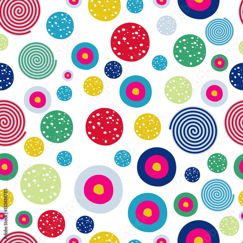 Polka dots kids seamless pattern with doodle texture