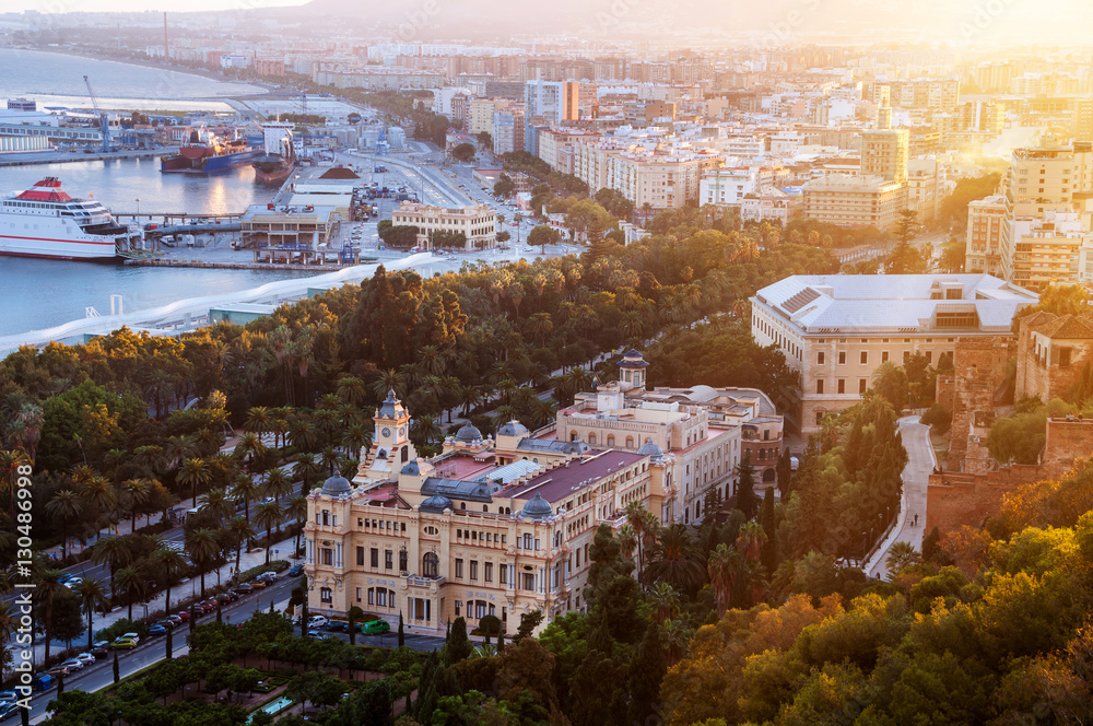 Fototapeta premium Malaga, Spain. Aerial view of City Hall and gardens