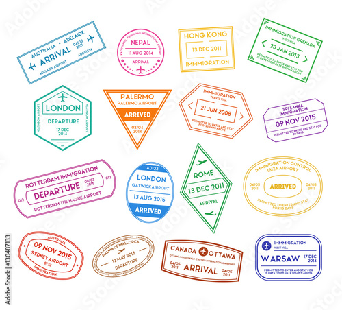 Travel Stamps Color Set. Vector