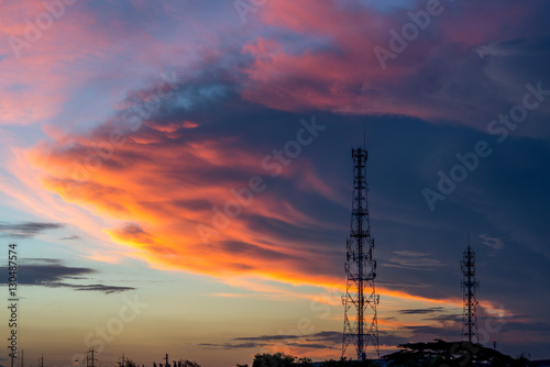 Communication Tower with Parabolic and GSM Antennas, Located in The Thailand..
