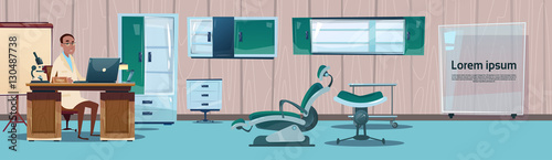 Dental Clinic Interior Dentist Workplace Hospital Medicine Flat Vector Illustration