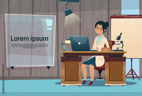 Doctor Woman Office Clinic Interior Workplace Hospital Medicine Care Flat Vector Illustration photo