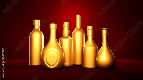 Golden bottle of elite alcoholic drinks on a red background