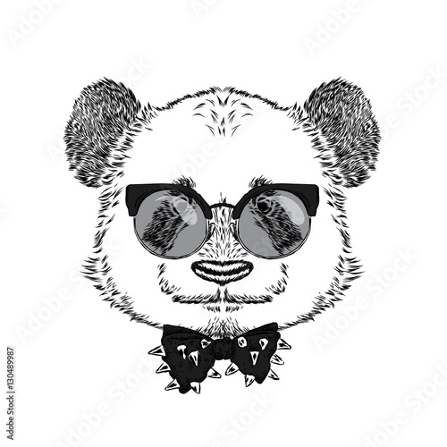 Fototapeta Naklejka Na Ścianę i Meble -  Panda with glasses and tie. Vector illustration.